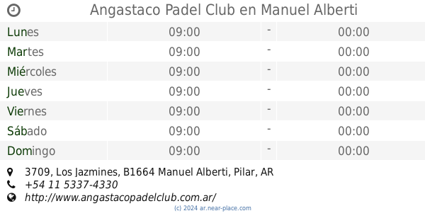 ? Angastaco Padel Club Manuel Alberti horarios, 3709, Los Jazmines, tel.  +54 11 5337-4330