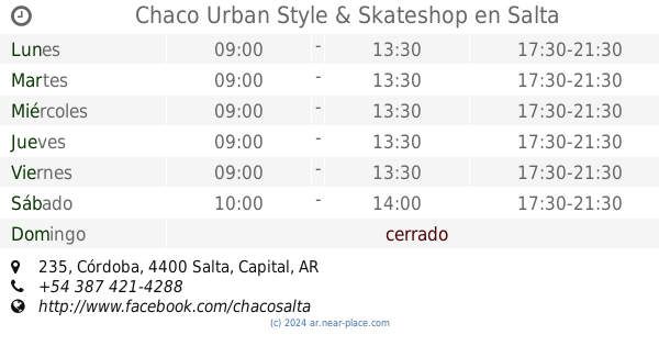 Chaco Urban Style Skateshop Salta horarios 235 C rdoba tel