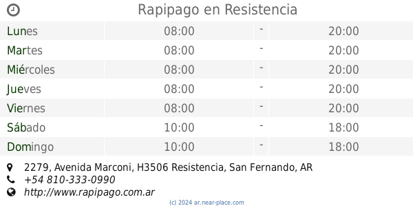 Rapipago Resistencia horarios 2279 Avenida Marconi tel. 54