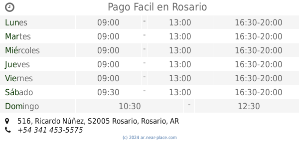 🕗 Facil Rosario horarios, 516, Ricardo Núñez, +54 341 453-5575